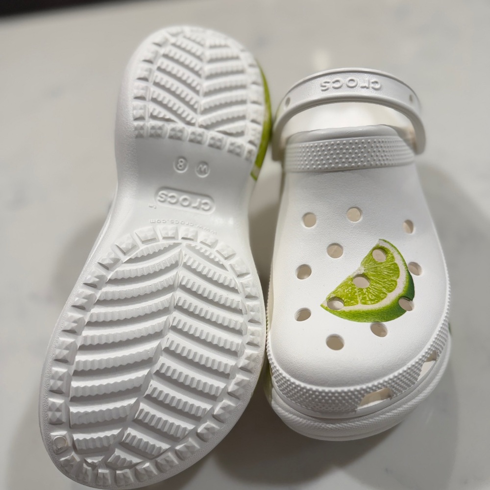 CROCS White Clog Sandals with Lime - Picture 3 of 3